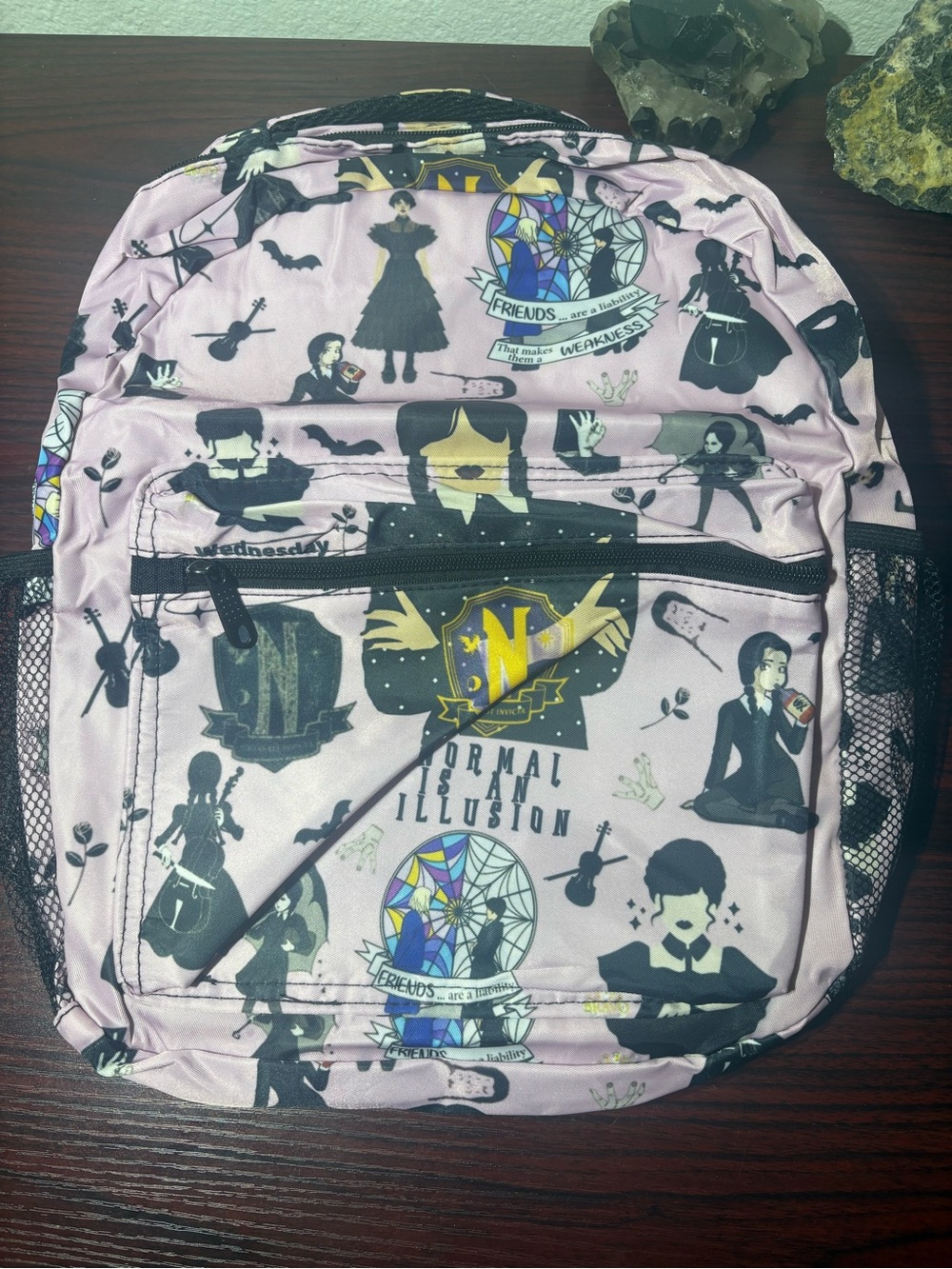 Wednesday Pink Black Graphic Print Kids Backpack w/ Mesh Pocket School